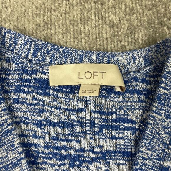 LOFT Women’s XS Short Sleeve Blue White Knit Button Down Cardigan Sweater NWT - Picture 3 of 4